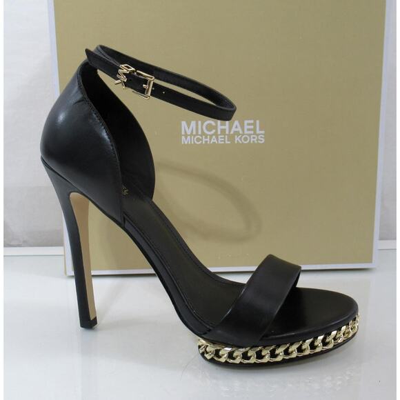 Michael Kors Jordyn Chain Platform High Heels Ankle Strap Sandals Black Size 7.5 - Picture 1 of 8